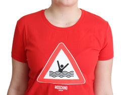 T-shirt Moschino rouge en coton imprimé triangle graphique Swim