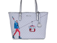 Michael Kors Jet Set Girls Print Medium Signature PVC Carryall Schultertasche (Hellweiß Multi)