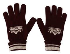 Gants en cachemire Dolce & Gabbana rouges et blancs avec logo D&G et couronne