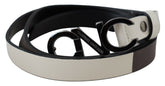 Ceinture en cuir blanc et noir avec logo et boucle, style national