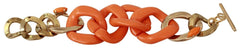 Bracelet large en laiton et plastique à chaîne orange et or Ermanno Scervino