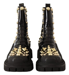 Bottes de combat cloutées en cuir noir Dolce & Gabbana