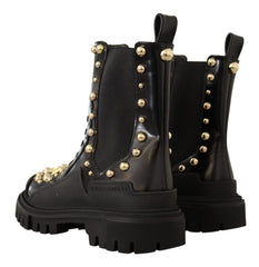 Bottes de combat cloutées en cuir noir Dolce & Gabbana