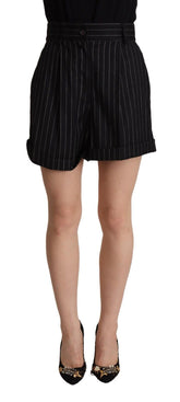 Dolce & Gabbana Bermuda-Shorts aus Wolle mit schwarzen Streifen und hohem Bund
