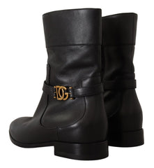 Bottines plates en cuir noir Dolce & Gabbana avec logo