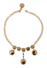 Collier Dolce & Gabbana doré avec pendentif horloge et chaîne en cristal
