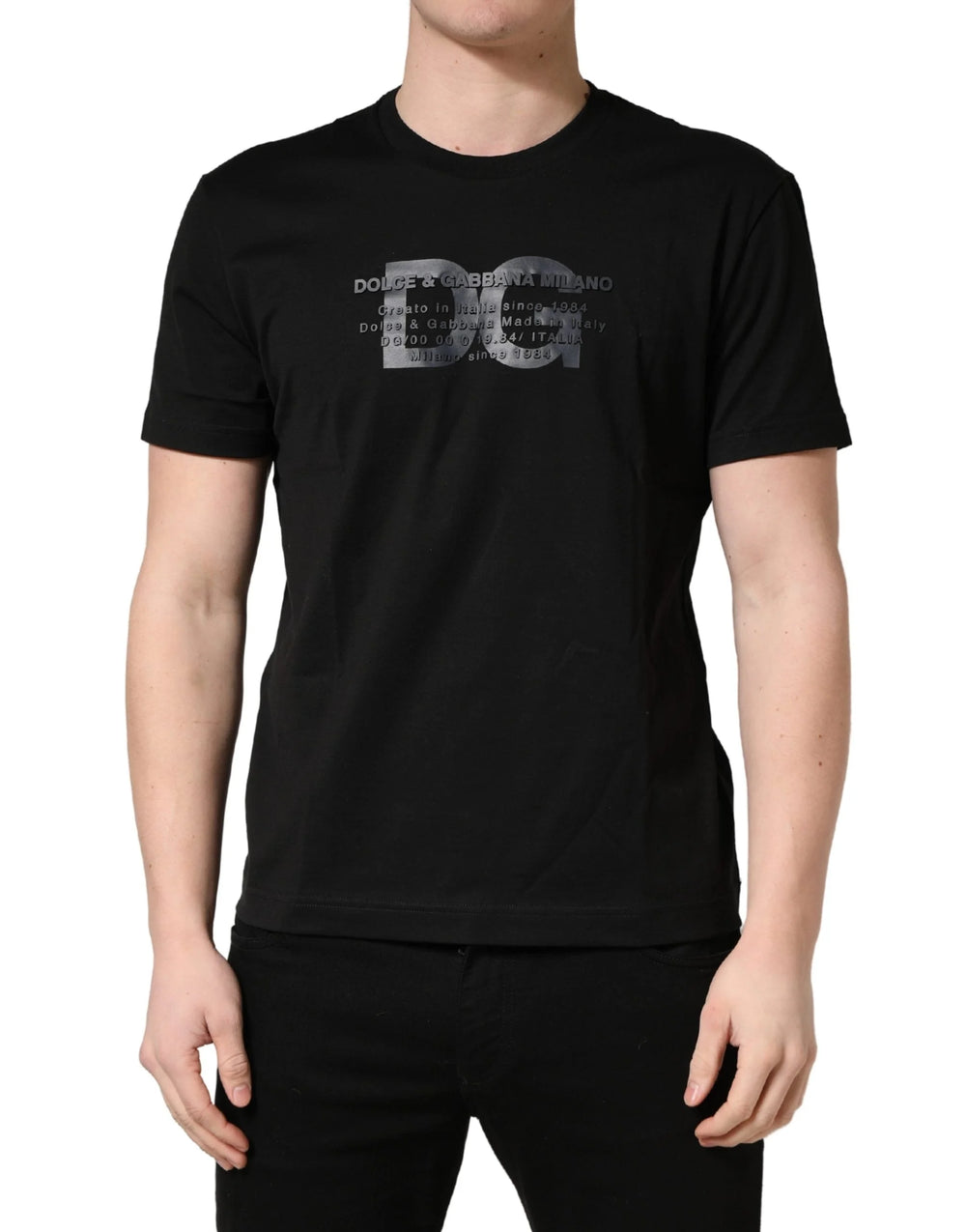 +39 MASQ Black Logo DG Print Cotton Crew Neck T-shirt - IT46 | S