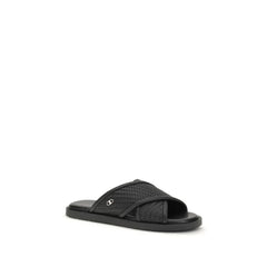 Ferragamo Black Calf Leather Bos Taurus Flat Sandals