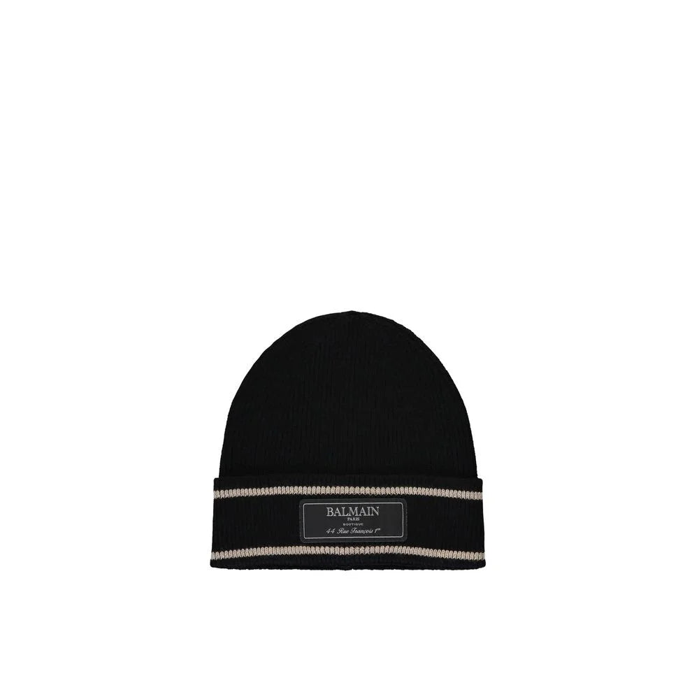 Balmain Black Merino Wool Beanie - UNI