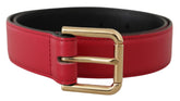 Ceinture Dolce & Gabbana en cuir de veau rouge avec boucle métallique dorée et logo.