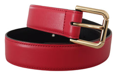 Ceinture Dolce & Gabbana en cuir de veau rouge avec boucle métallique dorée et logo.