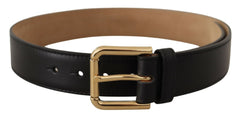 Ceinture Dolce & Gabbana en cuir noir uni avec boucle classique dorée