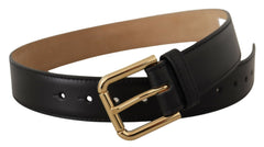 Ceinture Dolce & Gabbana en cuir noir uni avec boucle classique dorée