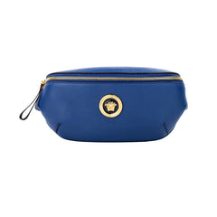 Versace Gürteltasche mit Medusa-Anhänger aus marineblauem Kalbsleder