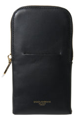 Dolce & Gabbana Schwarze Leder-Herrenhandtasche mit doppeltem Riemen und Armband