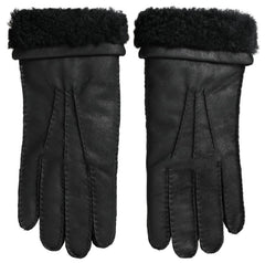Moufles courtes en cuir noir et fourrure Dolce & Gabbana pour homme