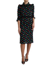 Robe midi en coton noir à pois et volants Dolce & Gabbana