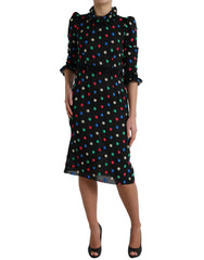 Dolce & Gabbana Schwarzes Baumwoll-Midikleid mit Polka-Dots und Rüschen