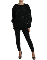 Schwarzer Pullover von Dolce & Gabbana mit floralem Logo-Applikations