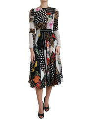 Dolce & Gabbana Kleid mit mehrfarbigem Patchwork-Blumenmuster und Leopardenmuster