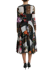Dolce & Gabbana Kleid mit mehrfarbigem Patchwork-Blumenmuster und Leopardenmuster