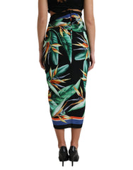 Jupe midi portefeuille taille haute noire Strelitzia Dolce & Gabbana