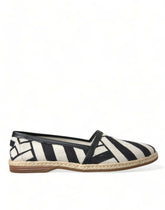 Dolce & Gabbana Espadrilles en toile rayée noire beige MONDELLO Chaussures