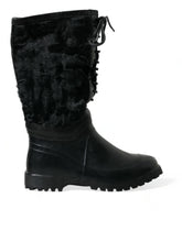 Bottes de pluie Dolce & Gabbana noires en caoutchouc à lacets et doublure en peau de mouton retournée