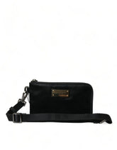 Pochette porte-clés Dolce & Gabbana en nylon noir avec logo et plaque,
