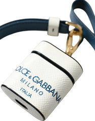 Étui AirPods Dolce & Gabbana en cuir de veau blanc et bleu avec logo imprimé