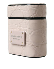 Étui AirPods Dolce & Gabbana en cuir de veau rose clair avec plaque logo en métal