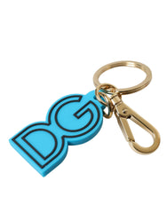 Porte-clés Dolce & Gabbana en caoutchouc bleu et métal doré avec logo DG
