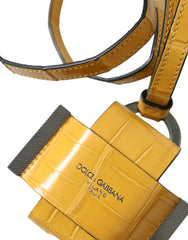 Porte-clés cordon en cuir de crocodile jaune imprimé logo Dolce & Gabbana