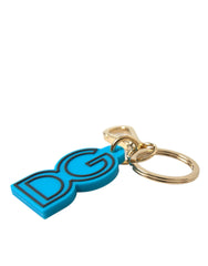 Porte-clés Dolce & Gabbana en caoutchouc bleu et métal doré avec logo DG