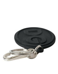 Porte-clés Dolce & Gabbana en caoutchouc noir avec logo DG et anneau en laiton argenté