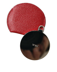 Porte-miroir rond en cuir de veau rouge Dolce & Gabbana avec logo