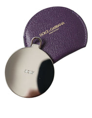 Porte-miroir rond en cuir de veau violet Dolce & Gabbana avec logo