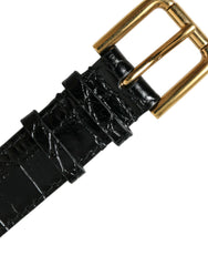 Bracelet Dolce & Gabbana en cuir texturé noir avec boucle en métal doré