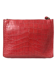 Pochette Balenciaga classique en cuir exotique rouge, sac à main/bracelet