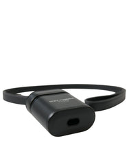 Étui pour AirPods Dolce & Gabbana avec bracelet en cuir noir et logo argenté imprimé