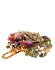 Pince à cheveux Dolce & Gabbana en laiton doré ornée de fleurs, de cristaux et de sequins.