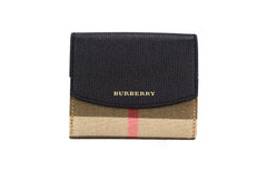 Burberry Luna, porte-monnaie en cuir grainé noir et toile à motif Burberry Luna, portefeuille à pression