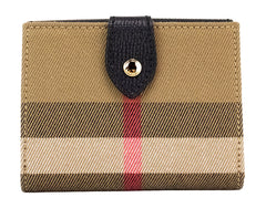 Burberry Luna, porte-monnaie en cuir grainé noir et toile à motif Burberry Luna, portefeuille à pression