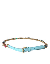 Ceinture Dolce & Gabbana en cuir bleu clair avec chaîne en cristal