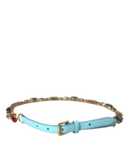 Ceinture Dolce & Gabbana en cuir bleu clair avec chaîne en cristal