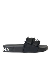 Dolce & Gabbana Schwarze Neopren-Sandalen, flache Strandschuhe