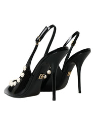Escarpins Dolce & Gabbana à talon slingback en cuir noir et fausses perles