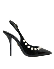 Escarpins Dolce & Gabbana à talon slingback en cuir noir et fausses perles