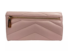 Portefeuille Michael Kors Jet Set Travel grand format en cuir matelassé, trois volets, couleur rose poudré