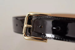 Ceinture Dolce & Gabbana en cuir noir avec boucle en métal doré gravée du logo